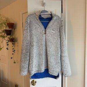 USA Palm Reversible Sherpa & Blue Zig Zag Quarter Zip Pullover Men’s Small NWOT